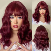 Medium Wavy Lace Wig with Bangs - Anellace